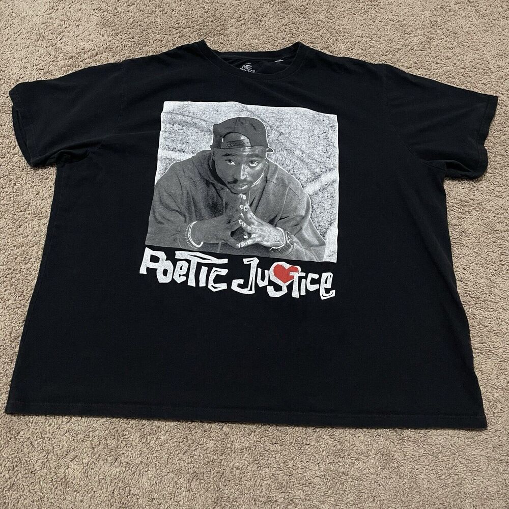Poetic Justice Tupac Shakur Graphic T-Shirt Mens 4XL Black Short Sleeve 2Pac Tee